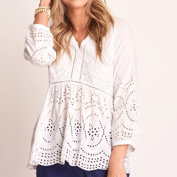 Hatley Tops - Hatley Hope White Eyelet Tunic / Blouse - 100% Organic Cotton